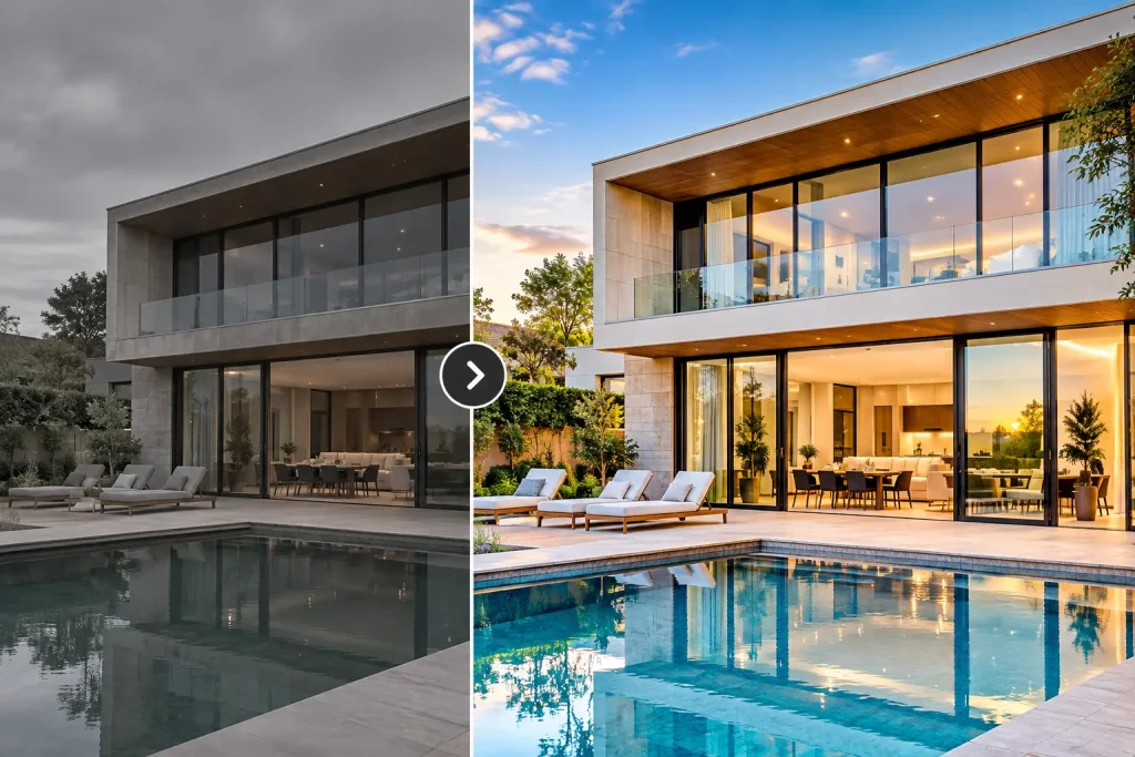Modern House Photo Editing Before and After Featured Image
